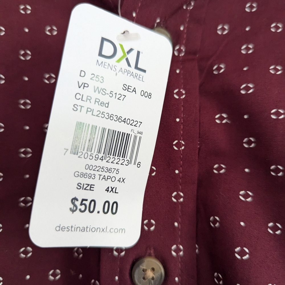 DXL HB Men's Dress Shirt Maroon (4XL) - Picture 5 of 7